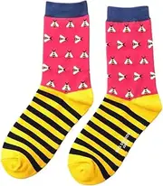 [Purple Possum] Bee Socks Women's Bumble Bees Hot Pink Black Yellow Stripes Bamboo Cotton Size 4 to 7, Pink, 4.5-8 US