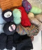 Lot Of Yarns Mostly Wool Blend Odds And Ends Approx. 1 1/2 Lbs
