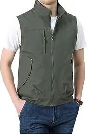 [QtthZZr] Men's Vest Outdoor Leisure Fishing Camping Gilet Sleeveless Breathable Jacket Multi-Pocket Multifunctional Waistcoat