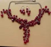 Ruby Chalcedony Necklace and Earring set over 100cts. silver chain- SUPER SALE!!
