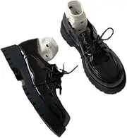 [Kelukes] Women's Platform Oxford Fashion Casual Work Office Dress Oxford Shoes Classic Lace Up Loafer Round Toe Leather Shoes, Light, 5