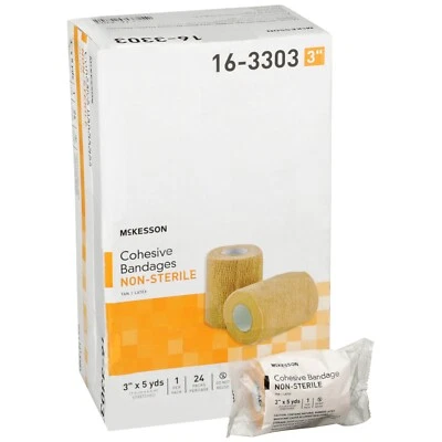 McKesson Cohesive Bandage Self-adherent Closure, 3 InchX5 Yard, Tan, 24 Count