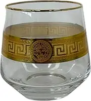 The House of Florence Medusa Style Cressida Gold Scotch Glasses 4 Pieces Set, 380 ml Capacity