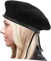 [FOMIYES] Pure Wool Beret Hat Unisex Adult Hat Flax Peak Cap for Sun Protection for Seasons Black
