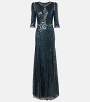 [Jenny Packham] Jenny Packham Pretty Thing embellished sequined gown AU 10 blue