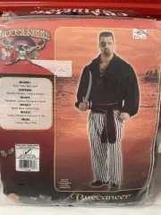 Pirate Buccaneer Men's Deluxe 3 Pc Blk & Wht Pants Shirt & Sash Pirate Costume