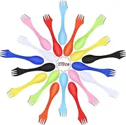 Mudder 27 Pieces Camping Sporks Plastic 3 In 1 Spoon Fork and Knife Utensils Kit for Picnic, Outdoor Activities(Multicolor)