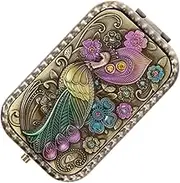 Retro Portable Makeup Mirror Compact Mirror with Magnification Makeup True Retro Led Magnifying Vintage Portable Peacock Compact Multifunctional Travel Magnification Mirrior Metal