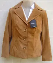 Preston York Womens Genuine Leather Suede Jacket Coat XS Pocket Camel Brown New