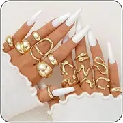 [FloralGrace] 15 Piece Ring Set Gold Women's Chunky Rings Gold, Waterproof Rings Gold Plated Stackable Statement Rings Gold Jewellery Set Finger Rings