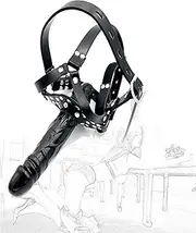 BDSM Bondage Leather Head Harness with Gag Strap on Silicone Double Dildo with Penis Gag Erotic Silicone to tie to the head BDSM Dildo for Men Women