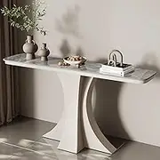 HOLGVE Console Table, Contemporary Accent Entryway Table, Slate Sofa Table, Narrow Foyer Hallway Table with Metal Base, Behind Couch Table for Living Room(White-D,31.4inch/80cm)