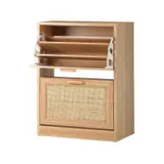 Oikiture 2 Doors Rattan Shoe Cabinet Storage Shoes Rack Organiser Shelf