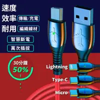 在飛比找PChome24h購物優惠-智慧發光充電線 紅色 1米 Micro USB 傳輸線