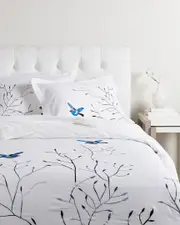 Superior Embroidered Swallow 3pc Cotton Duvet Cover Set