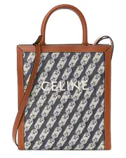 CELINE Brown Triomphe Coated Canvas Maillon Triomphe Small Vertical Cabas (Authentic Pre-Loved)