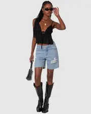 EDIKTED Womens Rylee Tie Front Open Back Top BLACK