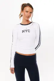 [Supré] Supré - Gracie Long Sleeve Graphic Top - White/nyc L WHITE/NYC