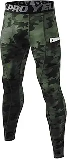 [Lupsty] EARGFM Men's Compression Pants Workout Gym Leggings with Pockets Running Baselayer Tights, Green, X-Large