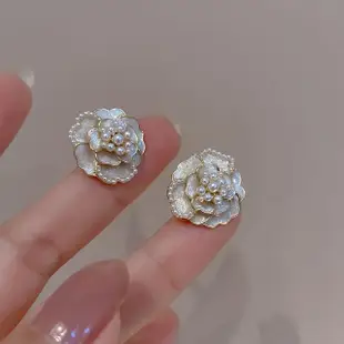 【Umi】針珍珠花朵銀耳環(高級感輕奢氣質精緻耳釘)