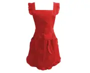 Retro Adjustable Ruffle Apron Kitchen Cooking Baking Cleaning Maid Costume-Red