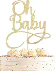 AHAORAY Oh Baby Cake Topper - Premium Gold Baby Birthday Party Cake Decoration Supplies, for Baby Shower/Gender Reveal Party/Baby Party Photo Booth Props