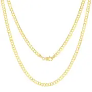 Solid 14K Yellow Gold 4mm Cuban Curb Chain Link Mens Necklace Italian Made 28"