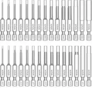 30 Piece Hex Head Allen Wrench Drill Bit Set 1/4 Inch Hex Shank Metric and SAE