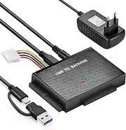 USB 3.0 to IDE/SATA Hard Drive Adapter for 2.5 and 3.5 Inch HDD/SSD, SATA USB Adapter Compatible with Windows 10/8/7/XP/Vista, Mac OS, Linux etc. (with 12V 2A Power Supply)
