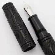 Lotus Large Saral Hand Carved Fountain Pen - Black Ebonites, JoWo #6 Nibs (New)