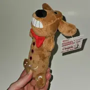 NEW Multipet Plush Pet Dog Toy Squeaker Small 6.5" Loofa Gingerbread Man Red Bow