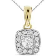 14kt Yellow Gold Round Diamond Solitaire Square Halo Pendant 1/4 Cttw