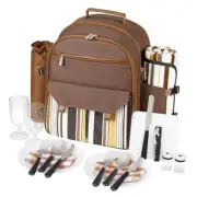 22L Insulated Picnic Basket Leak Proof Picnic Backpack for 2, Brown Camping