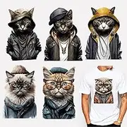 6 Sheets Cat Iron on Transfers Patches Cute Cat Decals Vinyl Heat Transfers Iron on Stickers Decals Funny Animal Designs Iron on Patches for Clothing T-Shirts Backpacks Craft DIY Decoration
