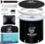 Ice Bath Tub for Athletes with Cover by Brisk Bear - Extra Large Cold Plunge Tub for Recovery - Inflatable Ice Bath Barrel Plunge Pool - Cold Plunge to Soothe Muscles - Black Ice Tub
