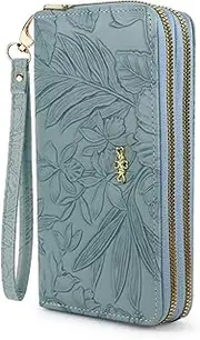 [AdiStylinno] Wallet Women, Large Capacity Double Zip Clutch Wallets for Women PU Leather Credit Card Holder with Wrist Strap, Blue, 19 * 9.8 * 4.5cm/7.48 * 3.85 * 1.77 i, Modern