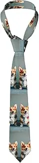 [YANYU] Wearing Clothes Cute Corgi Dogs Print Men Necktie Classic And Stylish Ties For Business Weddings And Special Occasions, Black