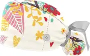[WOSHJIUK] Working Hat 2 Pack Scrub Caps for Women,Cute owl Flower Tree Heart Bird,Tie Back Cap Adjustable Scrub Hat