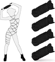4 Pack Soft Cotton Rope 32 Feet 10m BDSM Shibari Bondage Rope Restraint Kits Adult Sex Toys for Women Couples (Black)