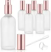 6 Pack 3.4 Oz Glass Spray Bottles,Empty Perfume Frosted Glass Fine Mist Atomizer,Refillable Small Travel Containers for Cleaning Products,Essential Oils,Body Sprays-Rose-Golden Sprayer