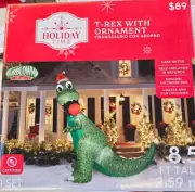 Gemmy 8.5ft Chistmas T-Rex Biting Ornament Christmas Inflatable