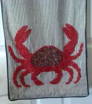 Pier 1 Imports Beaded Red Crab Striped Table Runner Cotton Linen 70" NEW