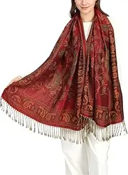 [Achillea] Reversible Festival Pashmina Rave Scarf, Shawls and Wraps for Evening Dress, Indian Scarves for Women, Red