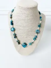 NWT Genuine Crazy Lace Agate & Pearl Beaded Necklace Blue White