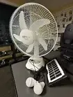 KIT 14” New Rechargeable Fan With solar panel, USB port,LED light and 2 Free bul