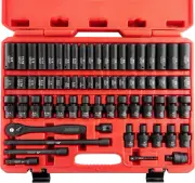 NEIKO 3/8" Impact Socket Set 67pc Metric SAE Deep Shallow Ratchet Cr-V Cr-Mo