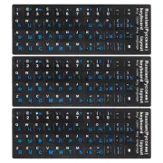 Russian Keyboard Stickers Black Background W White Blue Lettering 3Pcs