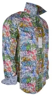 NEW Robert Graham RG $198 HOLLYLOCH Vibrant Leaf Print Cotton Dress Shirt M