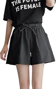 [Generic] Shorts with Elastic Waist for Women Elastic Waist Running Workout Shorts with Pockets Women Plus Short Sleeve Tops