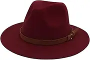 [Generic] Women Classic Brown Belt Fedora Hats Jazz Felt Hat Unisex Men Vintage Church Flat Wide Brim Dress Hat 99 58-60cm, 99, One Size, 99, One Size